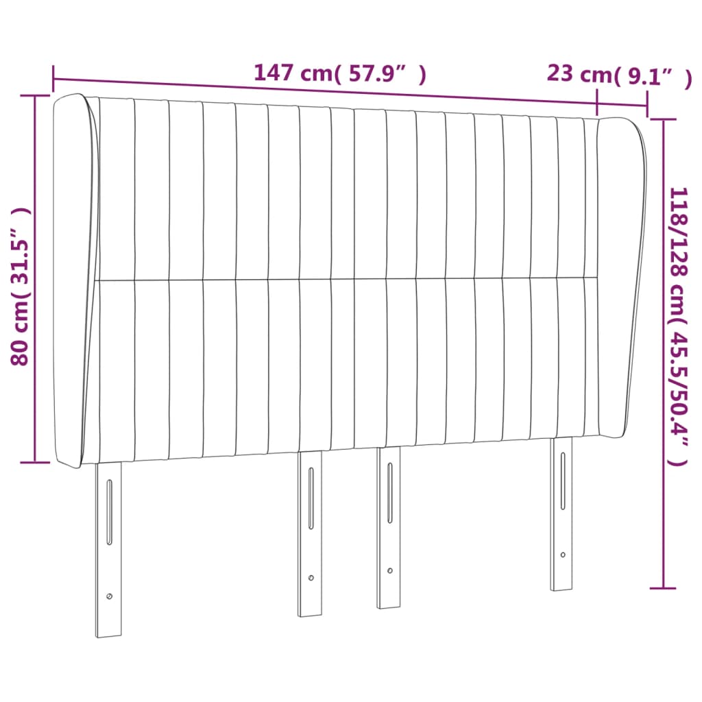 Cabeceira de cama c/ abas veludo 147x23x118/128cm cinza-claro