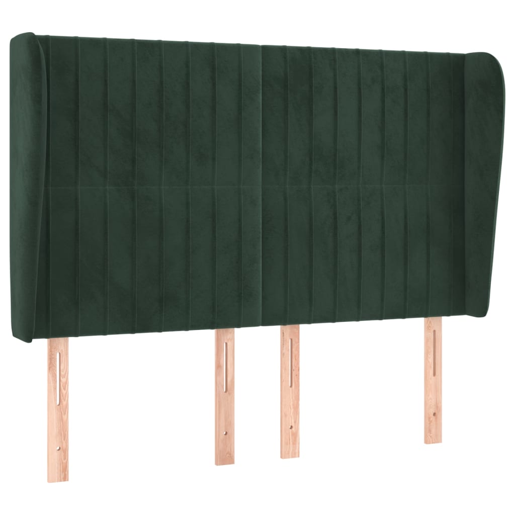 Cabeceira cama c/ abas veludo 147x23x118/128 cm verde-escuro