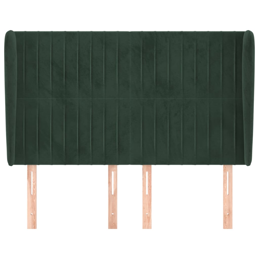 Cabeceira cama c/ abas veludo 147x23x118/128 cm verde-escuro