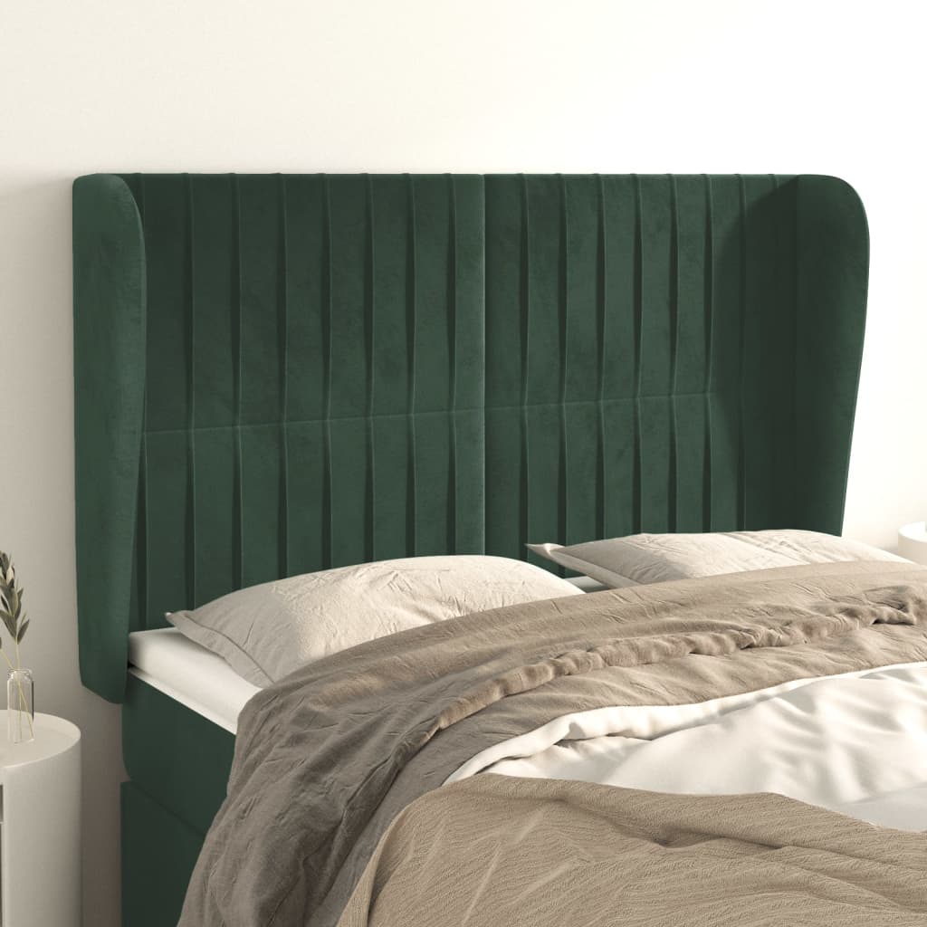 Cabeceira cama c/ abas veludo 147x23x118/128 cm verde-escuro