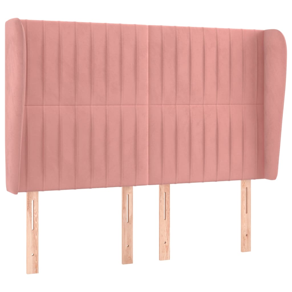 Cabeceira de cama c/ abas veludo 147x23x118/128 cm rosa