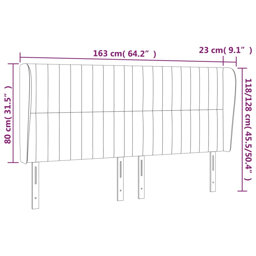 Cabeceira de cama c/ abas veludo 163x23x118/128 cm preto