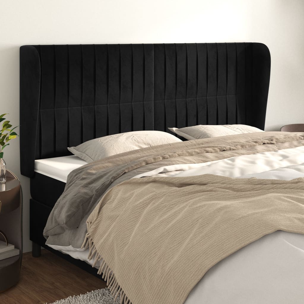 Cabeceira de cama c/ abas veludo 163x23x118/128 cm preto