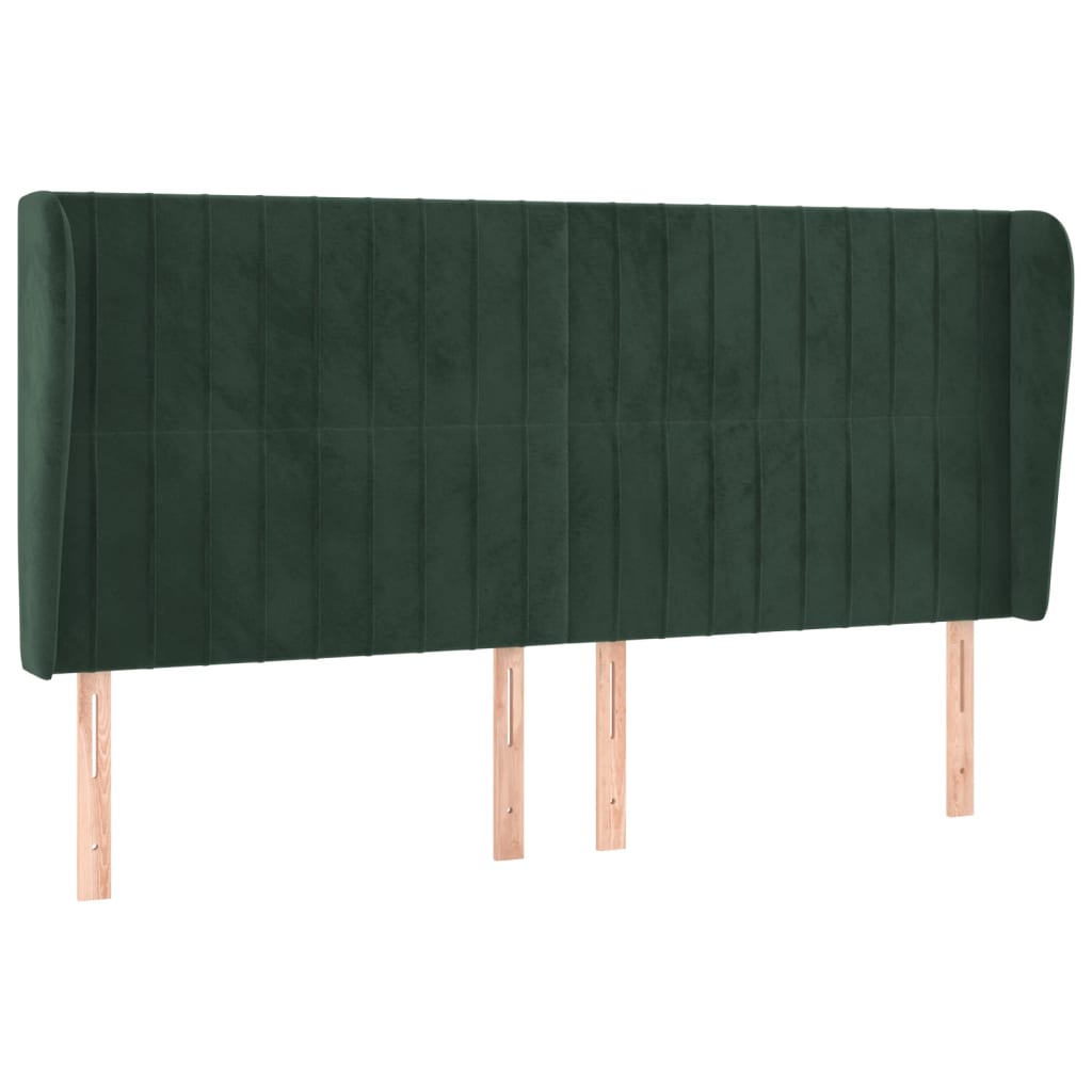 Cabeceira cama c/ abas veludo 163x23x118/128 cm verde-escuro