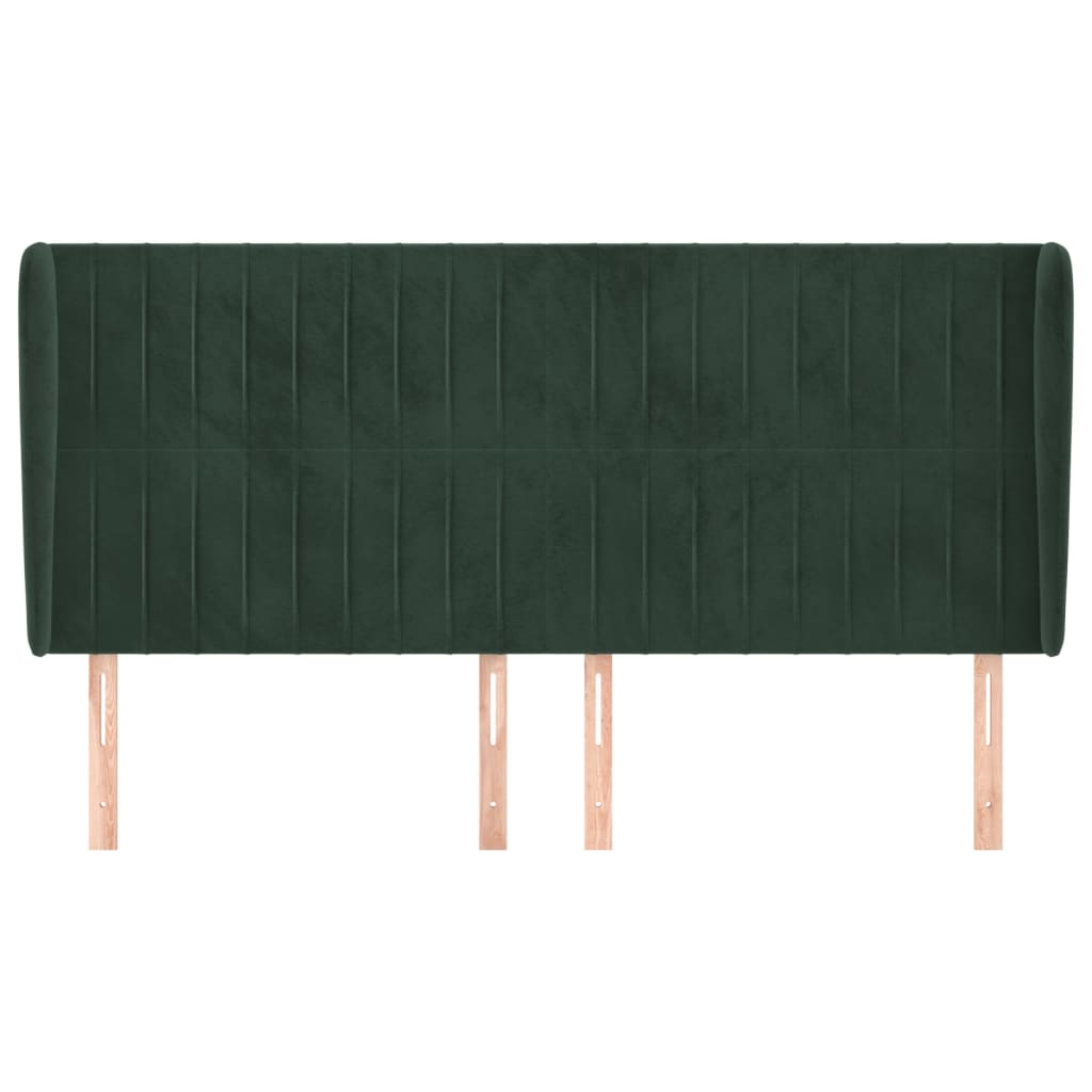 Cabeceira cama c/ abas veludo 163x23x118/128 cm verde-escuro