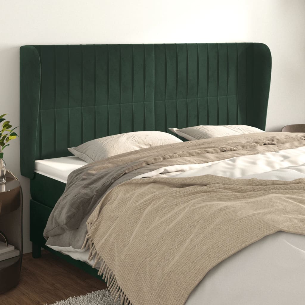 Cabeceira cama c/ abas veludo 163x23x118/128 cm verde-escuro