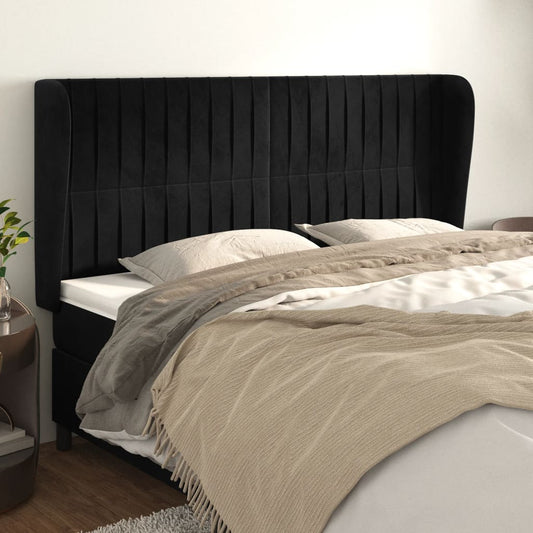 Cabeceira de cama c/ abas veludo 183x23x118/128 cm preto