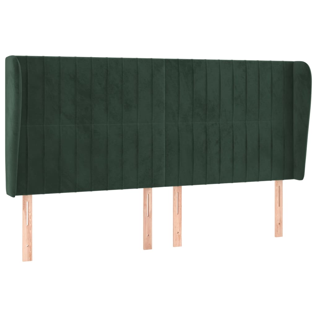 Cabeceira cama c/ abas veludo 183x23x118/128 cm verde-escuro