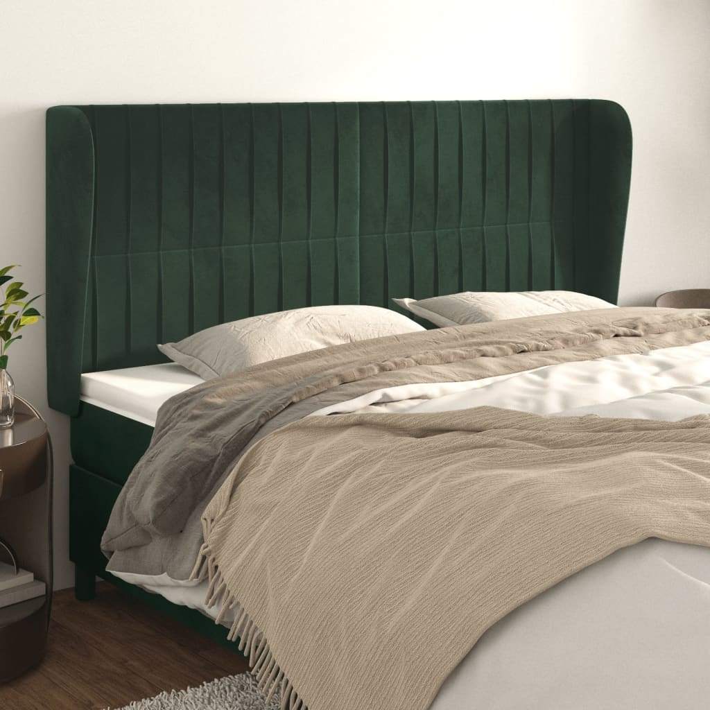 Cabeceira cama c/ abas veludo 183x23x118/128 cm verde-escuro