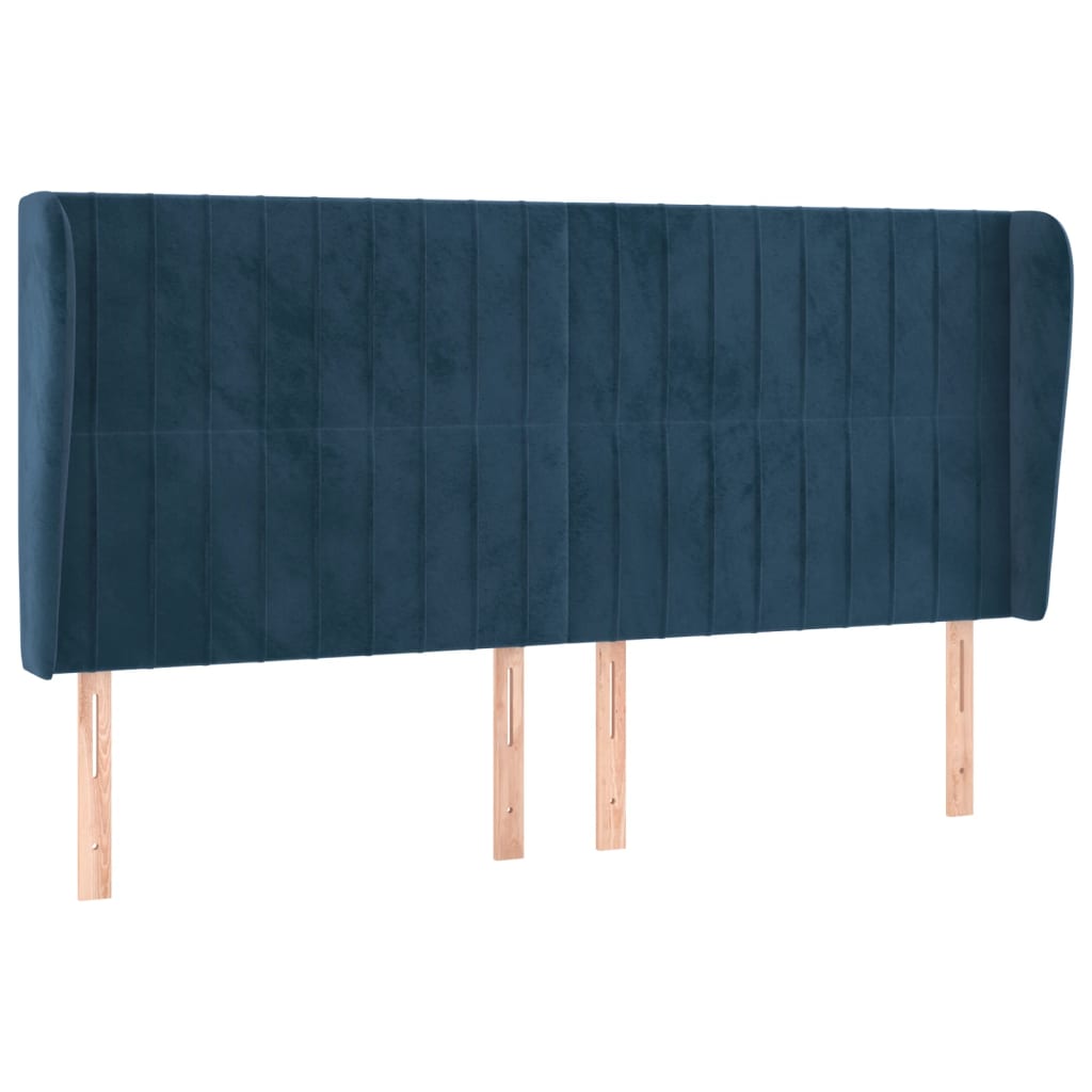 Cabeceira cama c/ abas veludo 203x23x118/128 cm azul-escuro