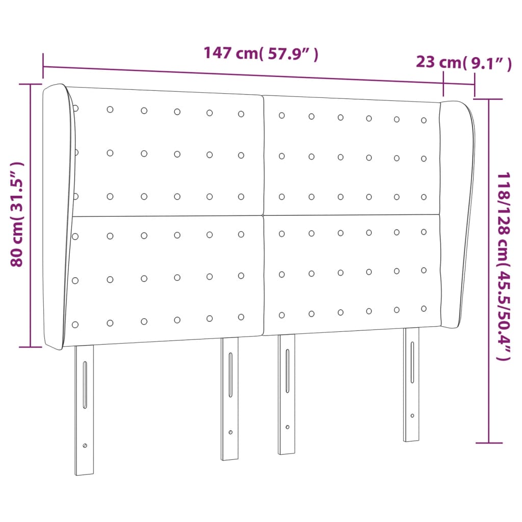 Cabeceira de cama c/ abas tecido 147x23x118/128 cm preto