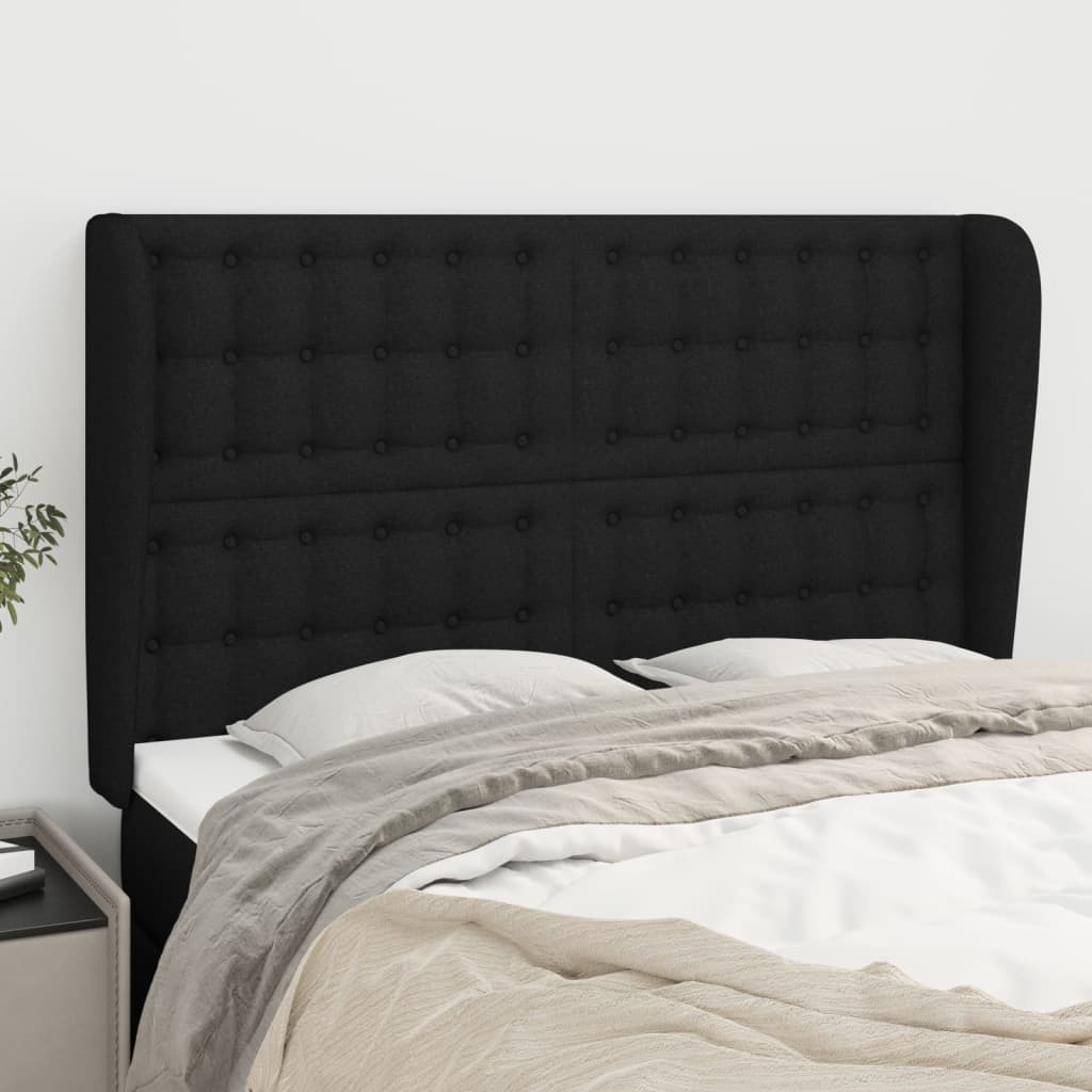 Cabeceira de cama c/ abas tecido 147x23x118/128 cm preto