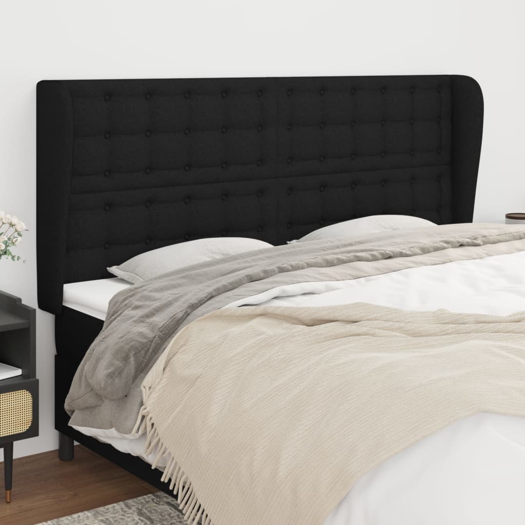 Cabeceira de cama c/ abas tecido 163x23x118/128 cm preto