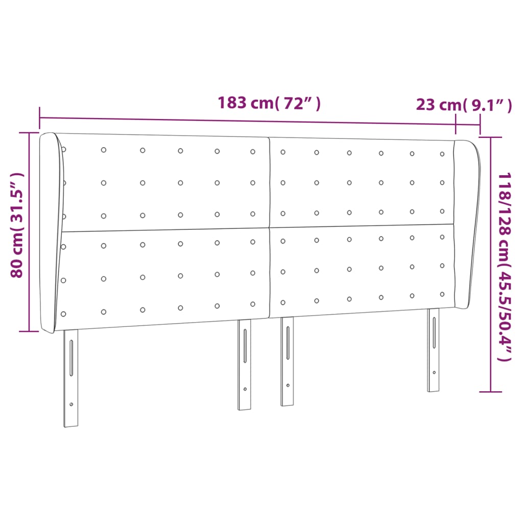 Cabeceira cama c/ abas tecido 183x23x118/128 cm cinzento-escuro