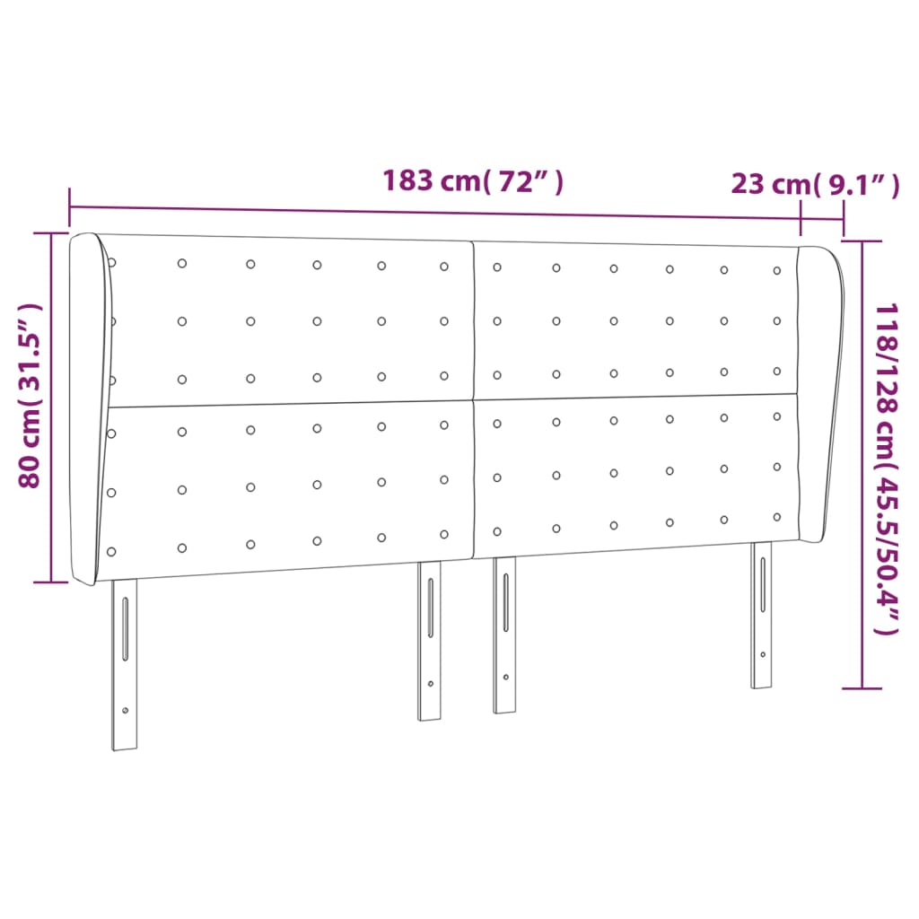 Cabeceira de cama c/ abas tecido 183x23x118/128 cm preto