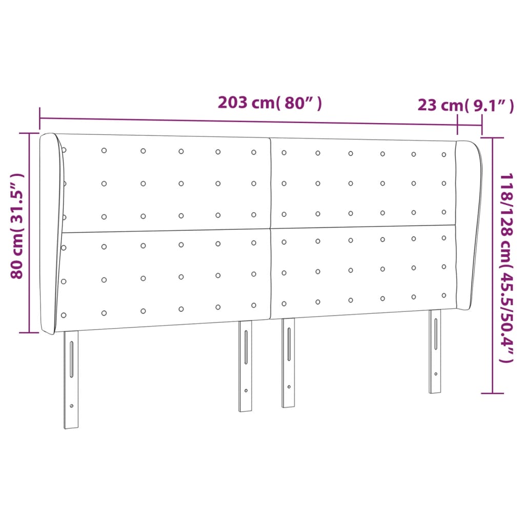 Cabeceira cama c/ abas tecido 203x23x118/128 cm cinzento-claro