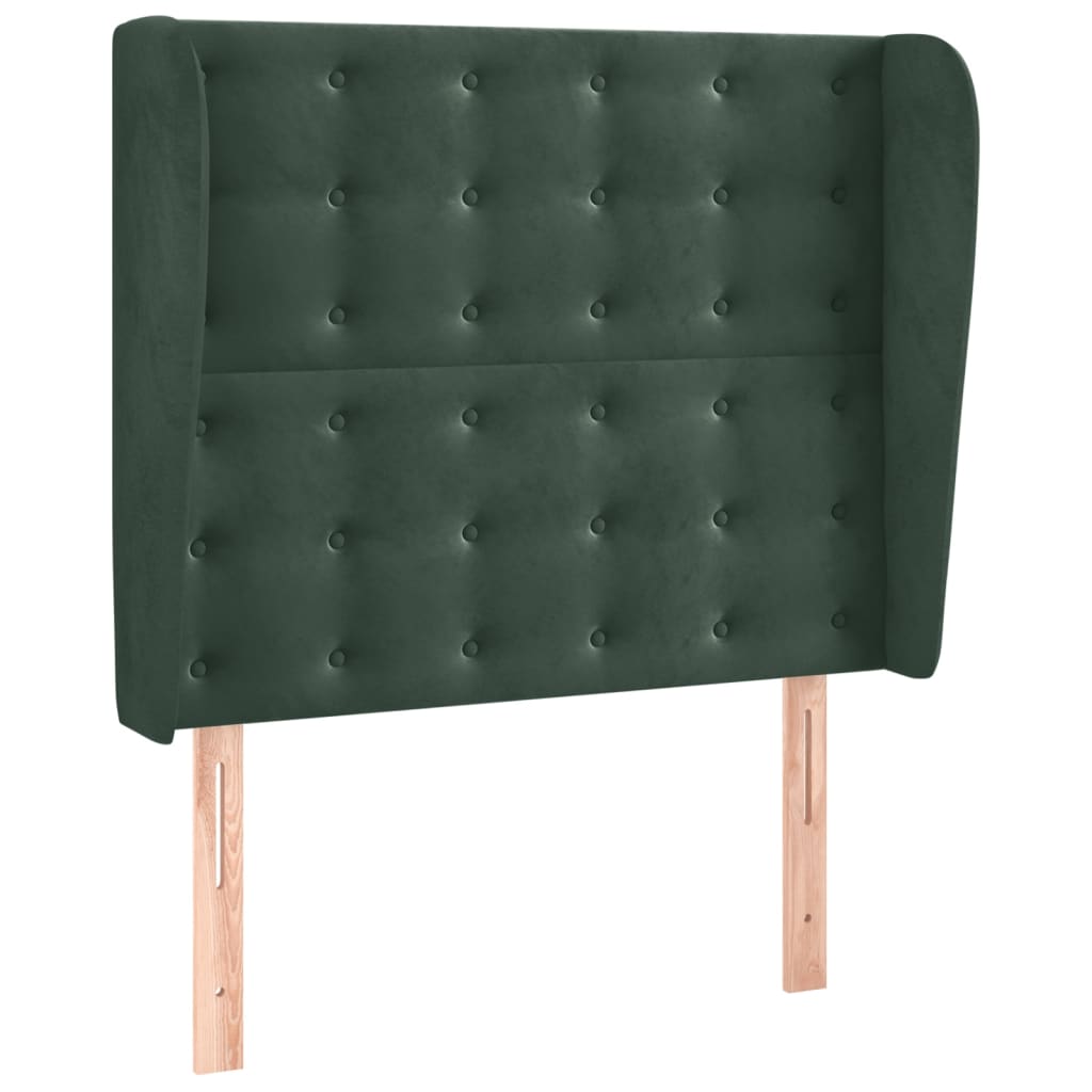 Cabeceira cama c/ abas veludo 93x23x118/128 cm verde-escuro