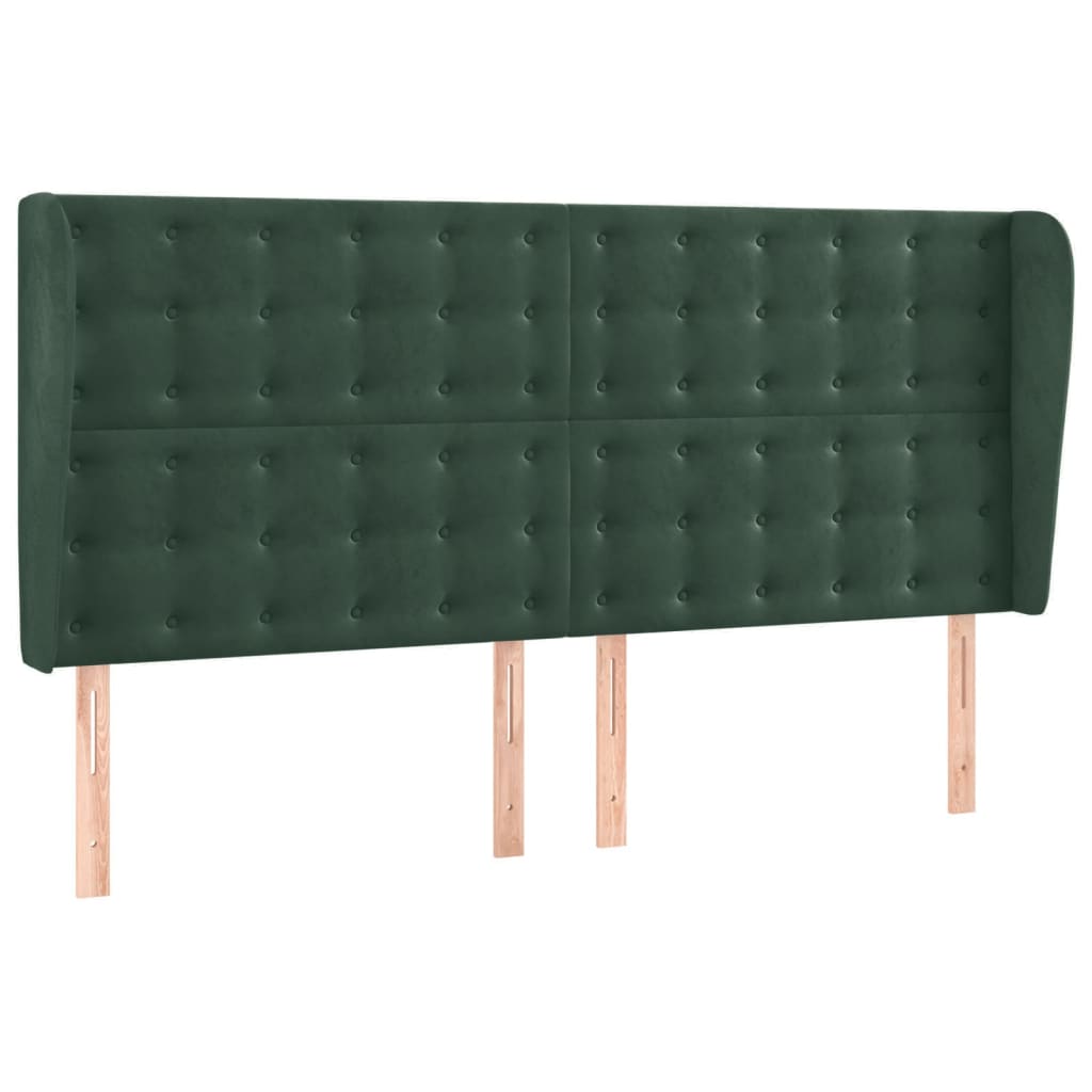 Cabeceira cama c/ abas veludo 183x23x118/128 cm verde-escuro