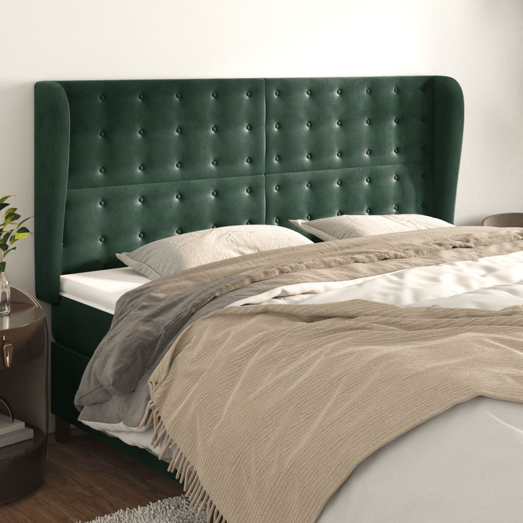 Cabeceira cama c/ abas veludo 183x23x118/128 cm verde-escuro