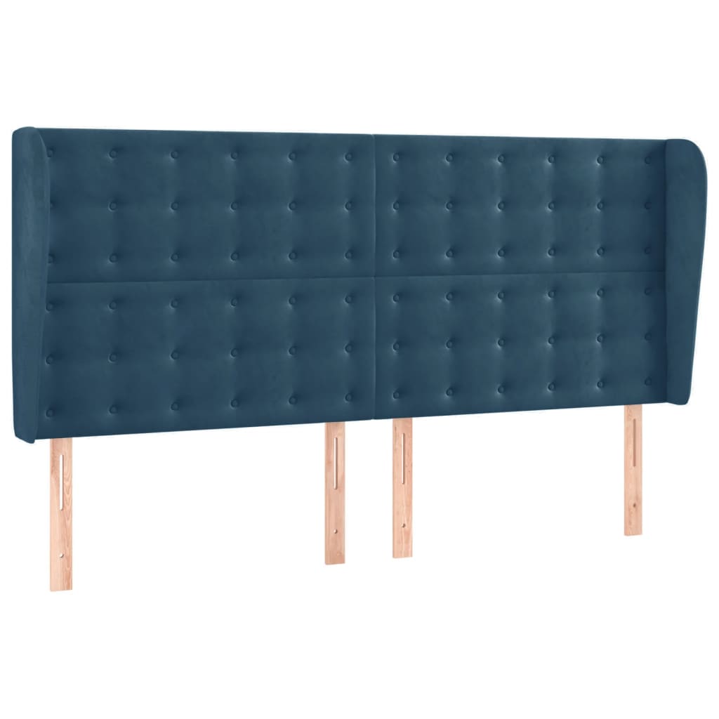 Cabeceira cama c/ abas veludo 183x23x118/128 cm azul-escuro