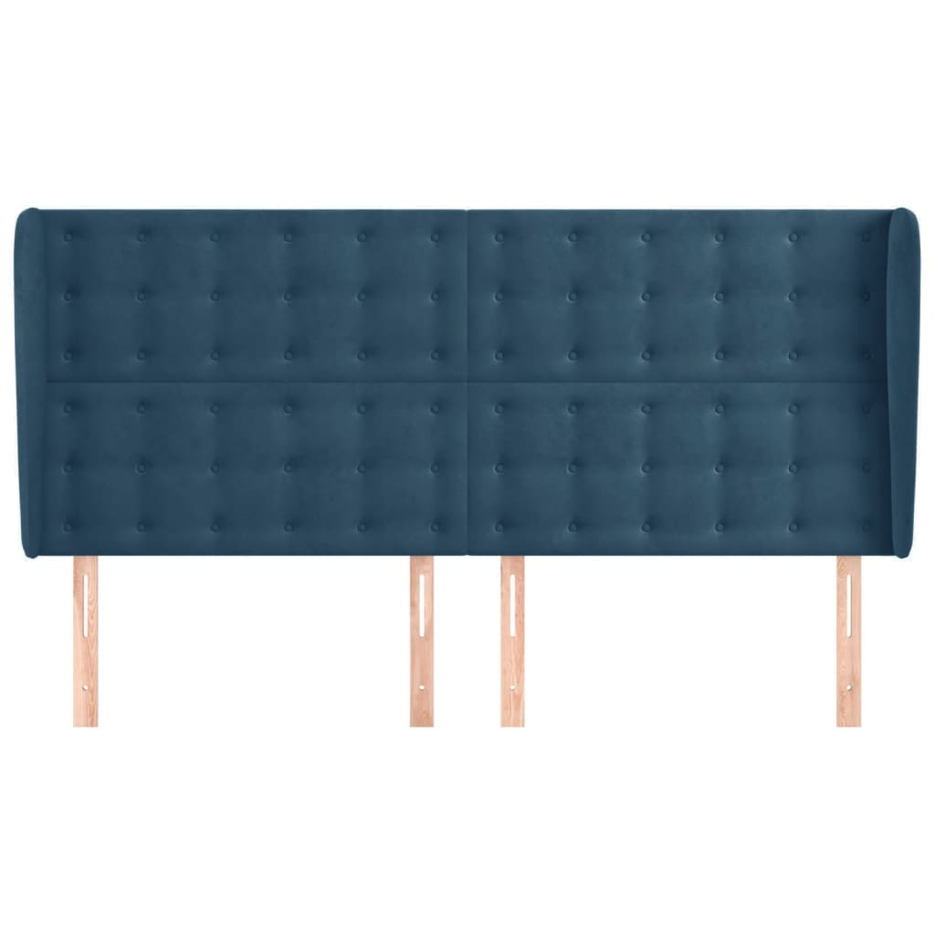 Cabeceira cama c/ abas veludo 183x23x118/128 cm azul-escuro