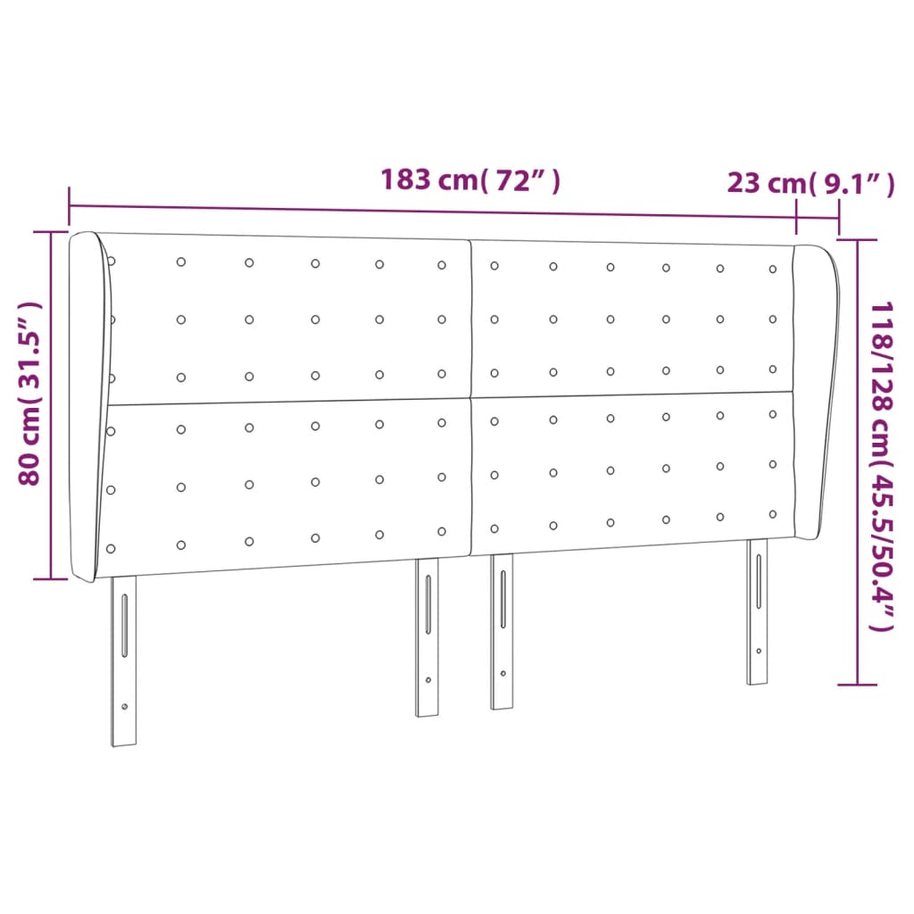 Cabeceira cama c/ abas veludo 183x23x118/128 cm azul-escuro