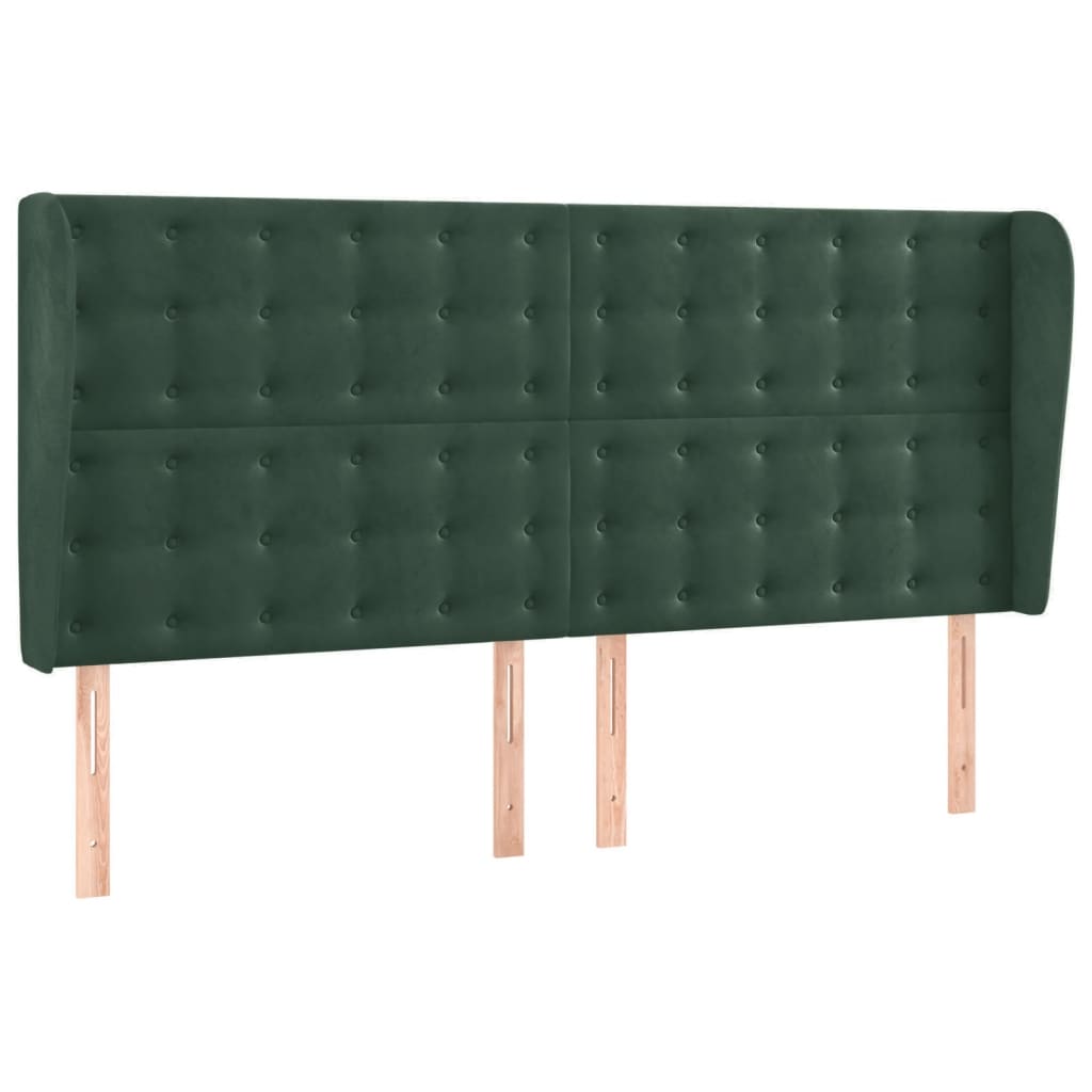 Cabeceira cama c/ abas veludo 203x23x118/128 cm verde-escuro