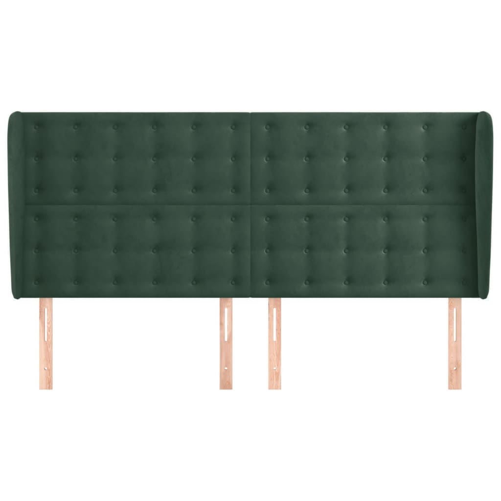 Cabeceira cama c/ abas veludo 203x23x118/128 cm verde-escuro