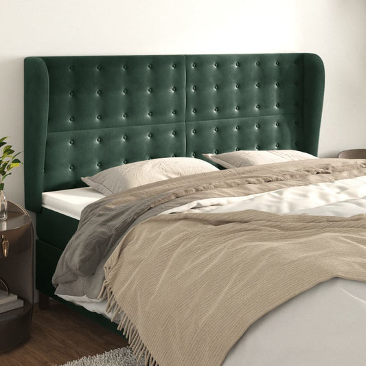 Cabeceira cama c/ abas veludo 203x23x118/128 cm verde-escuro