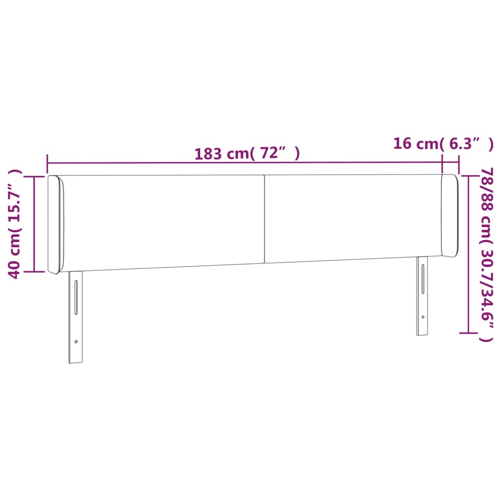 Cabeceira de cama c/ abas veludo 183x16x78/88 cm cinzento-claro