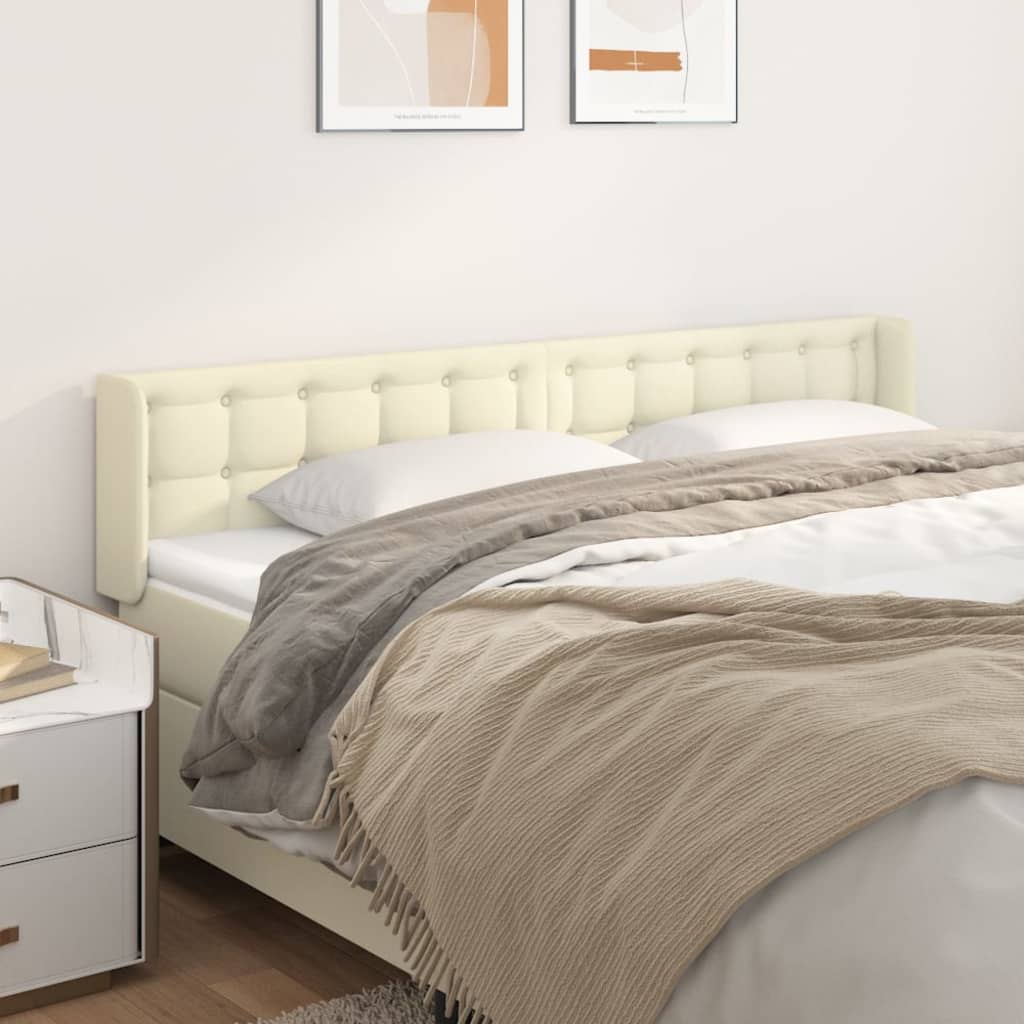 Cabeceira de cama c/ abas couro artificial 183x16x78/88cm creme