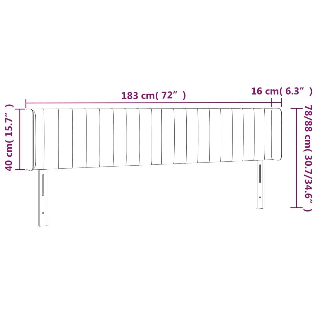 Cabeceira de cama c/ abas tecido 183x16x78/88cm castanho-escuro