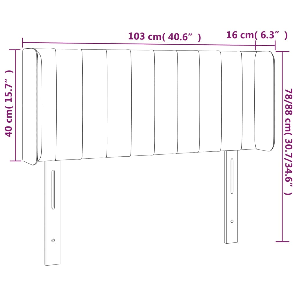 Cabeceira de cama c/ abas veludo 103x16x78/88cm cinzento-escuro