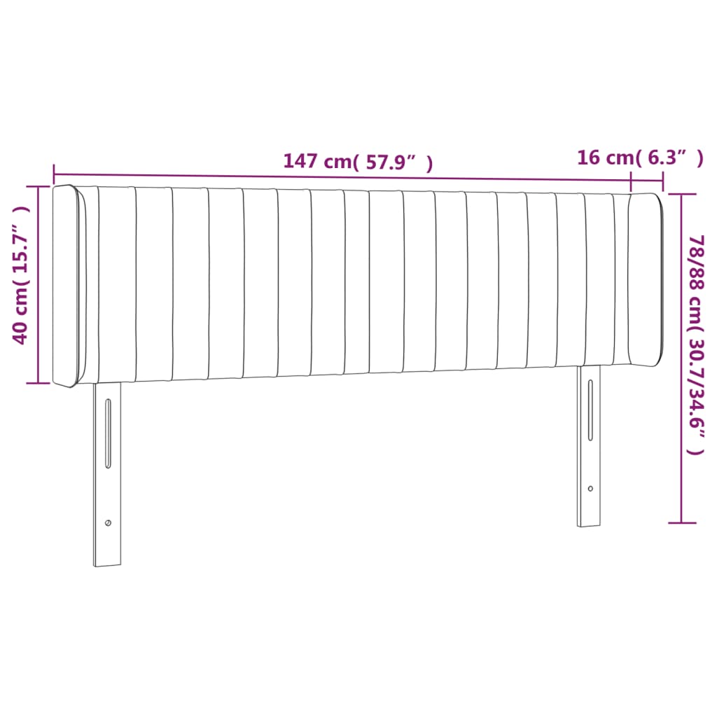 Cabeceira de cama c/ abas veludo147x16x78/88 cm cinzento-claro