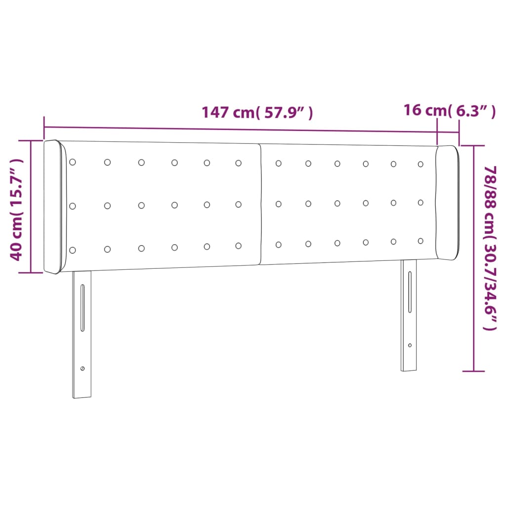 Cabeceira de cama c/ abas tecido 147x16x78/88cm castanho-escuro