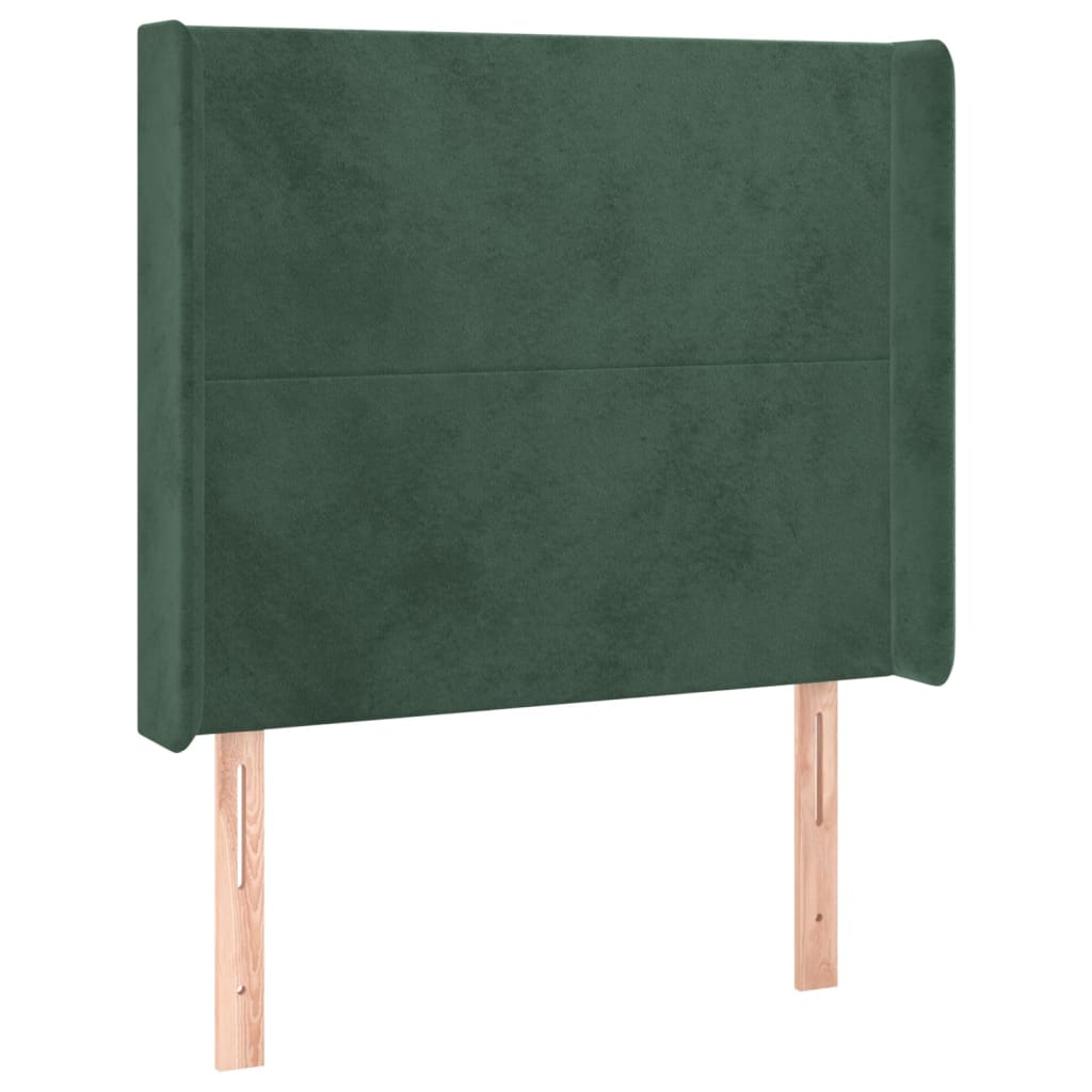 Cabeceira cama c/ abas veludo 93x16x118/128 cm verde-escuro