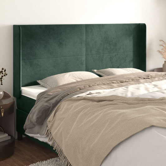 Cabeceira cama c/ abas veludo 183x16x118/128 cm verde-escuro