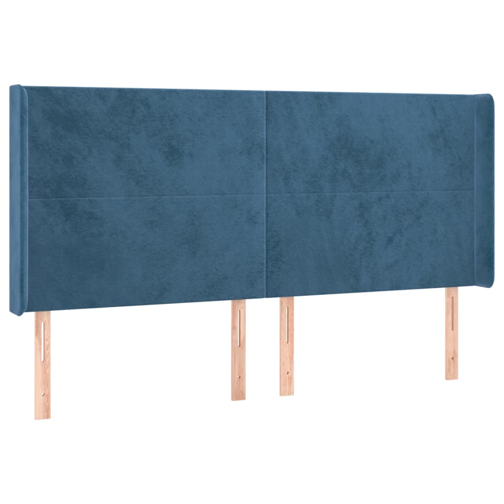 Cabeceira cama c/ abas veludo 183x16x118/128 cm azul-escuro