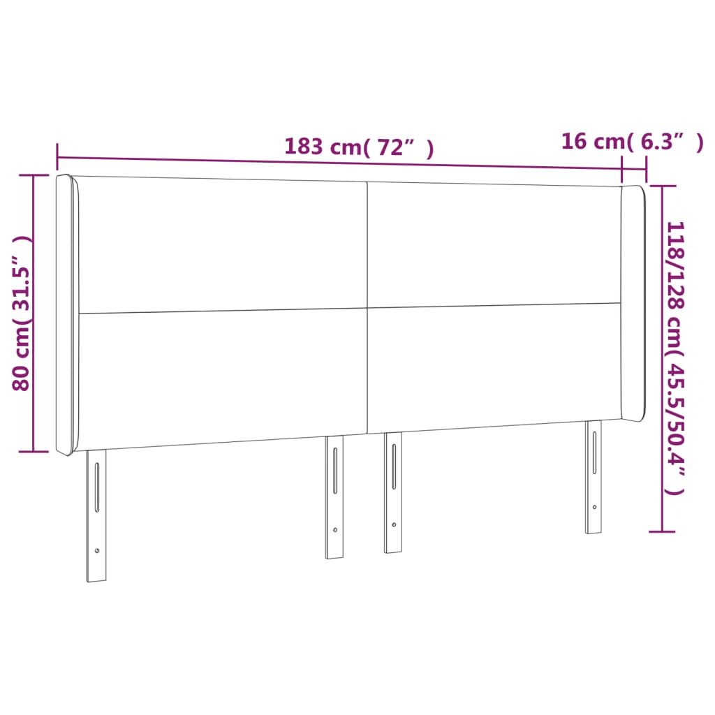 Cabeceira cama c/ abas veludo 183x16x118/128 cm rosa