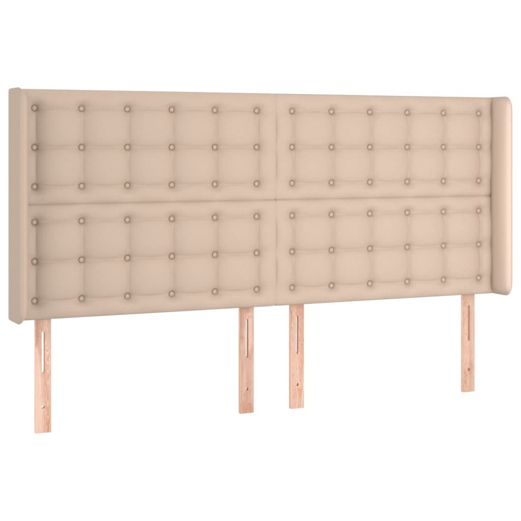 Cabeceira cama c/ abas couro artif. 163x16x118/128cm cappuccino