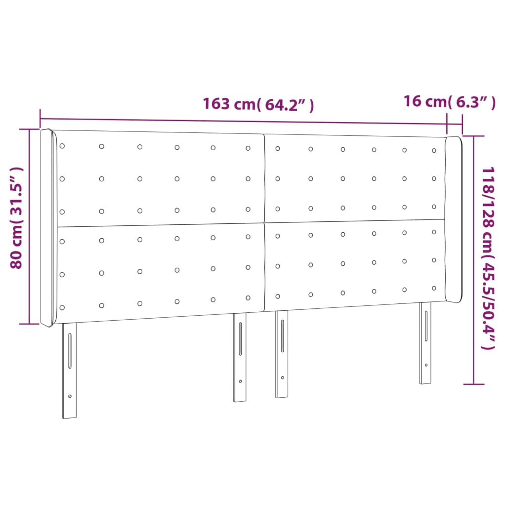 Cabeceira cama c/ abas couro artif. 163x16x118/128cm cappuccino