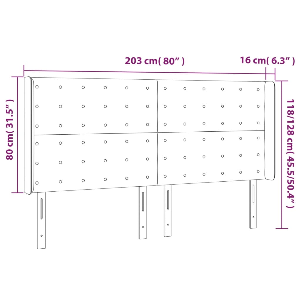 Cabeceira cama c/ abas couro artif. 203x16x118/128cm cappuccino