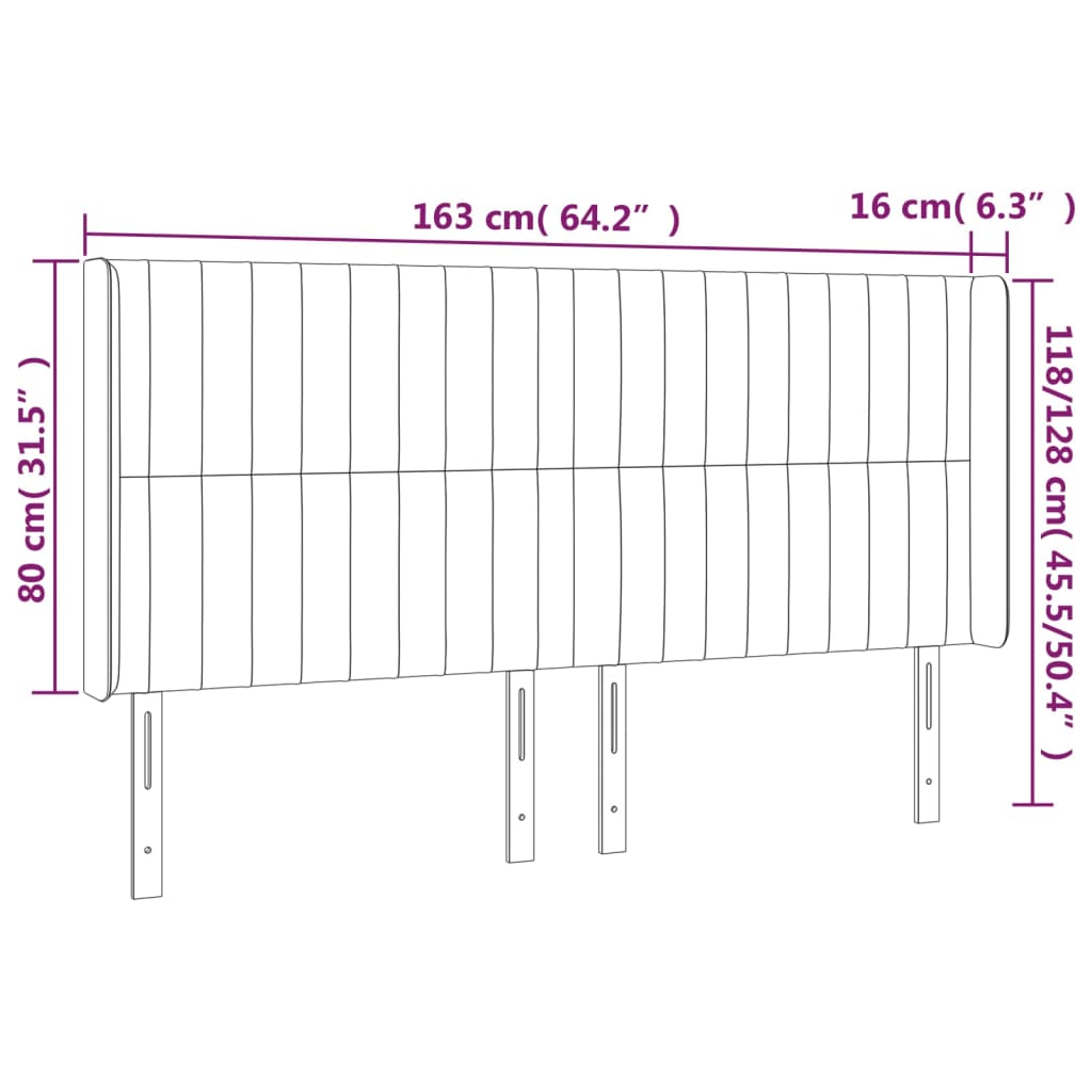 Cabeceira de cama c/ abas tecido 163x16x118/128 cm cor crème