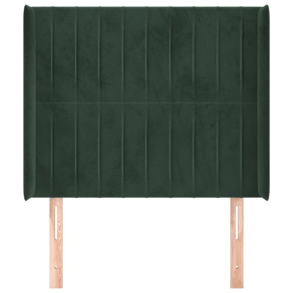 Cabeceira cama c/ abas veludo 83x16x118/128 cm verde-escuro