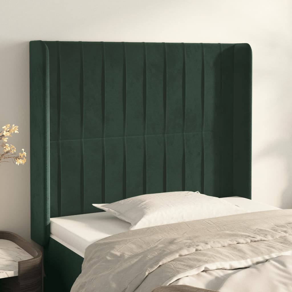 Cabeceira cama c/ abas veludo 83x16x118/128 cm verde-escuro