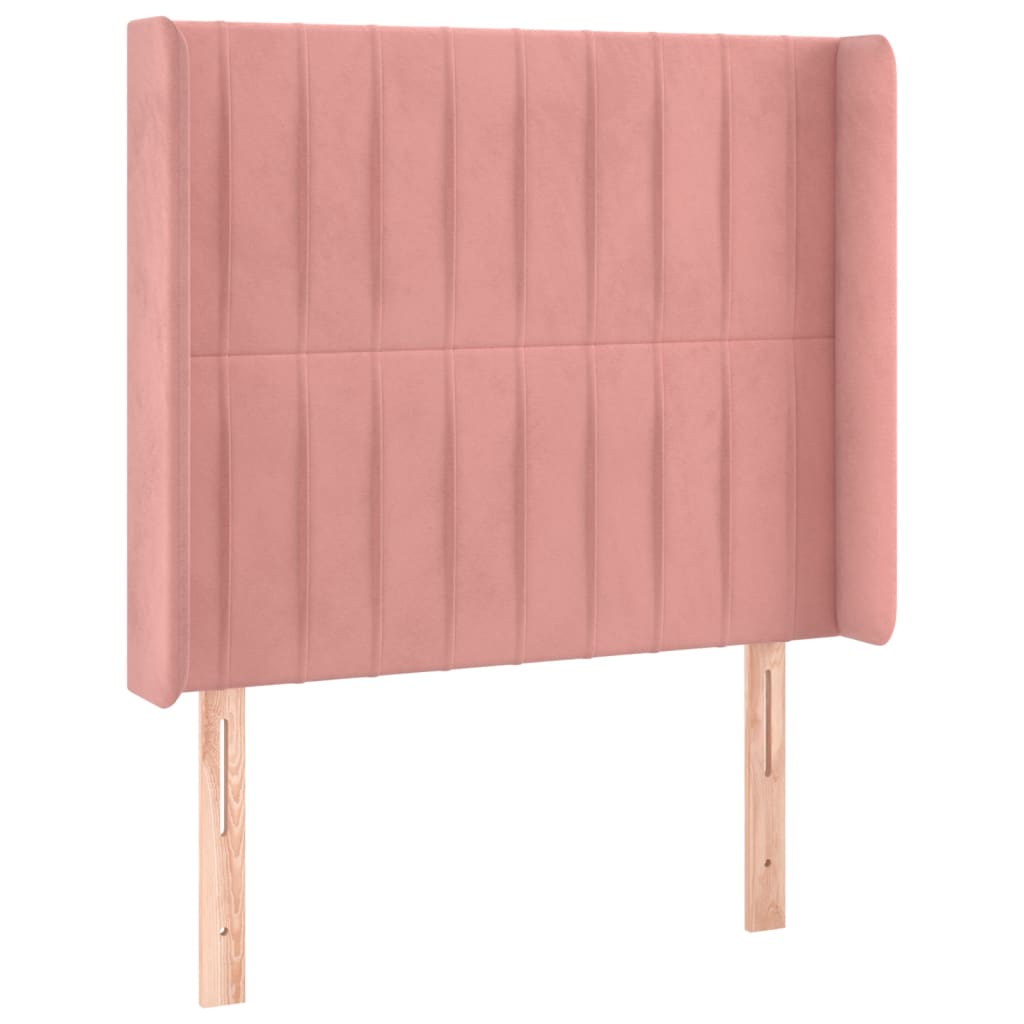 Cabeceira de cama c/ abas veludo 83x16x118/128 cm rosa