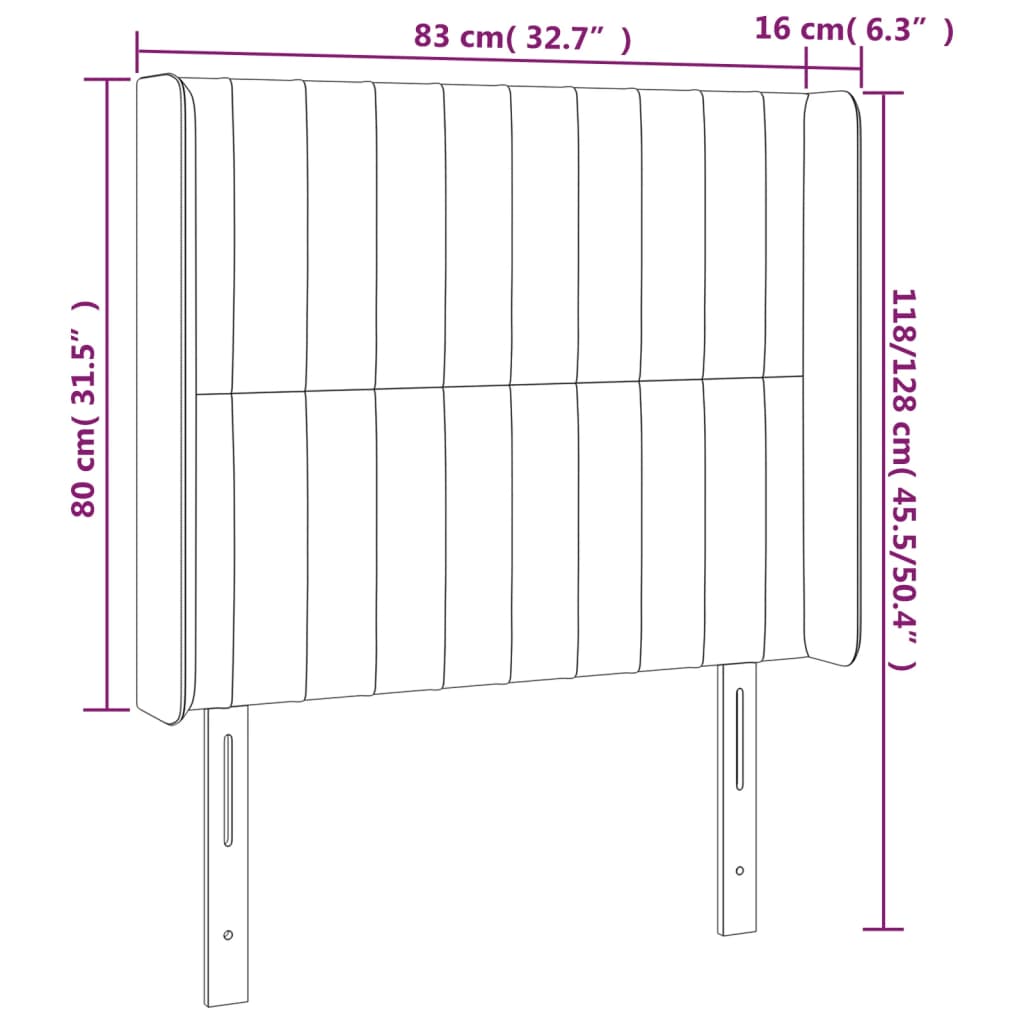 Cabeceira de cama c/ abas veludo 83x16x118/128 cm rosa