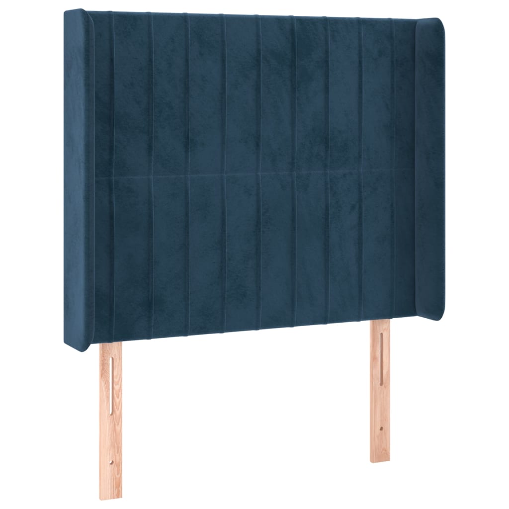 Cabeceira cama c/ abas veludo 103x16x118/128 cm azul-escuro