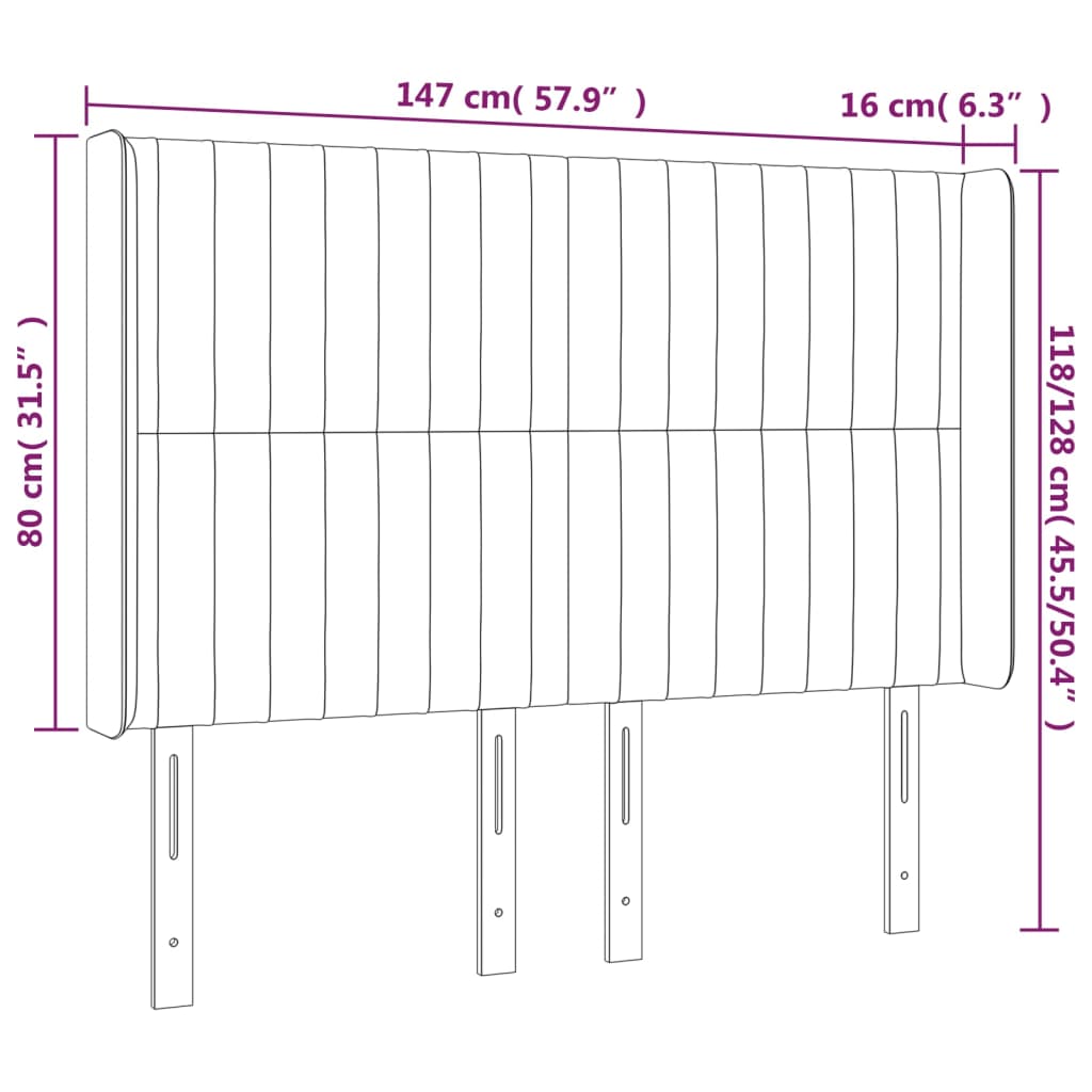 Cabeceira de cama c/ abas veludo 147x16x118/128 cm preto