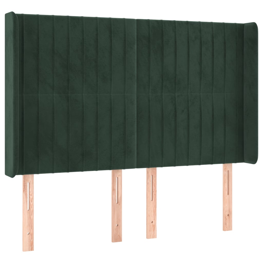 Cabeceira cama c/ abas veludo 147x16x118/128 cm verde-escuro